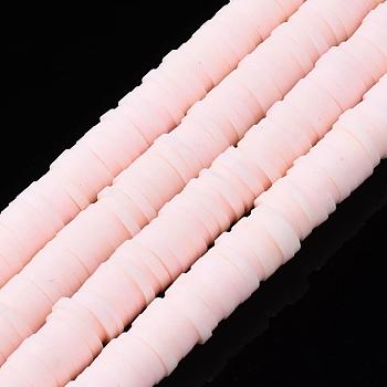 Eco-Friendly Handmade Polymer Clay Beads, Disc/Flat Round, Heishi Beads, Pink, 6x1mm, Hole: 2mm, about 380~400pcs/strand, 17.7 inch