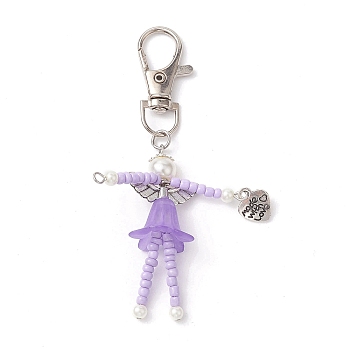 Glass Seed Bead Pendant Decorations, with Glass Pearl Beads, Acrylic Beads and Alloy Swivel Lobster Claw Clasps, Medium Orchid, 88.5mm
