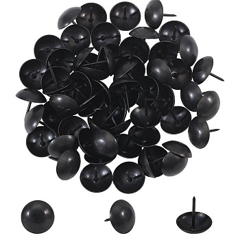 60Pcs Iron Nails, Furniture Repairing Supplies, Flat Round, Black, 27x25mm, Pin: 2mm