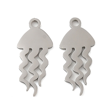 304 Stainless Steel Pendants, Laser Cut, Jellyfish Charm, Stainless Steel Color, 19x8.5x1mm, Hole: 1.6mm
