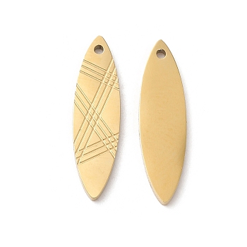 Ion Plating(IP) 316L Surgical Stainless Steel Pendants, Leaf Charm, Textured, Real 18K Gold Plated, 17.8x5x1mm, Hole: 0.8mm