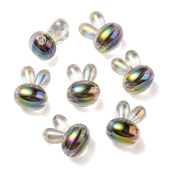 UV Plating Rainbow Iridescent Acrylic Beads, Two Tone Bead in Bead, Rabbit Head, Black, 20x15x13mm, Hole: 3mm