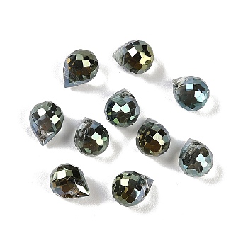 Electroplate Glass Beads, Rainbow Plated, Faceted, Teardrop, Dark Green, 8x6mm, Hole: 1mm