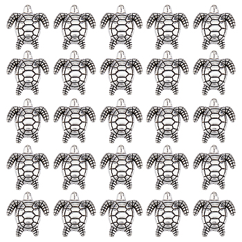 40Pcs Tibetan Style Alloy Beads, Sea Turtle, Antique Silver, 13.5x14x3.5mm, Hole: 1.2mm