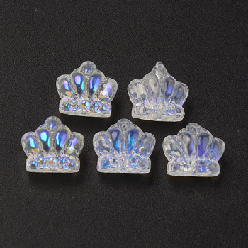 Electroplate Transparent Glass Beads, AB Color Half Plated, Crown, Clear AB, 12x14x8.5mm, Hole: 1mm