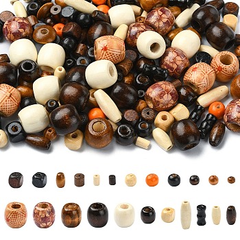 480Pcs Natural Wood Beads, Mixed Color, 10x9mm, Hole: 3mm