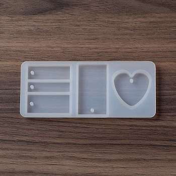 DIY Heart & Rectangle Pendant Food Grade Silicone Molds, Resin Casting Molds, for UV Resin, Epoxy Resin Jewelry Makings, White, 52x122x7mm, Hole: 2.5mm, Inner Diameter: 31~47x10~36mm