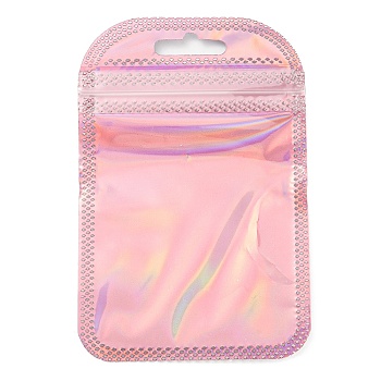 Plastic Laser Packaging Yinyang Zip Lock Bags, Top Self Seal Pouches, Rectangle, Pink, 10x6.5x0.15cm, Unilateral Thickness: 2.5 Mil(0.065mm)