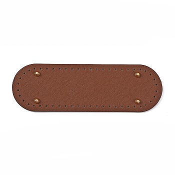PU Leather Bag Bottoms, with Alloy Nails, Oval, for Knitting Bags, Saddle Brown, 26.1x8.2x0.4cm, Hole: 3.2mm