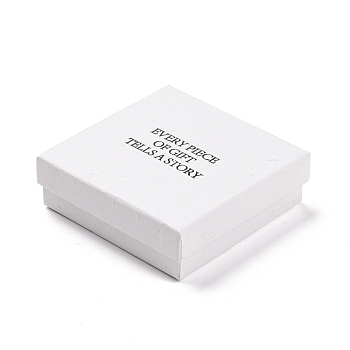 Cardboard Jewelry Packaging Boxes, with Sponge Inside, for Rings, Small Watches, Necklaces, Earrings, Bracelet, Square with Words, White, 9.15x9.15x2.9cm