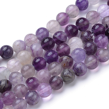 Natural Fluorite Beads Strands, Round, Purple, 10~10.5mm, Hole: 1.2mm, about 37~40pcs/strand, 14.9~15.1 inch(38~38.5cm)