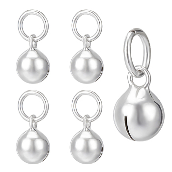 5Pcs Sterling Silver Pendants, Bell Charms, with Jump Rings, Silver, 8.8x6mm, Hole: 4mm