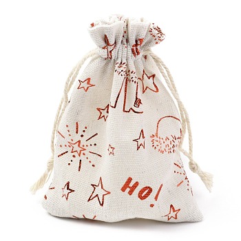 Christmas Theme Cotton Fabric Cloth Bag, Drawstring Bags, for Christmas Party Snack Gift Ornaments, Shoes Pattern, 14x10cm