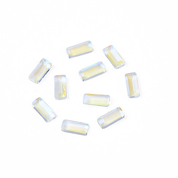 Glass Rhinestone Cabochons, Nail Art Decoration Accessories, Faceted, Rectangle, Clear AB, 4x1.5x1mm
