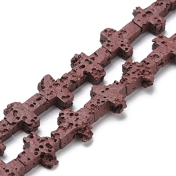 Synthetic Lava Rock Beads Strands, Dyed, Cross, Coconut Brown, 11x9x3mm, Hole: 1mm, about 34pcs/strand, 14.96''(38cm)