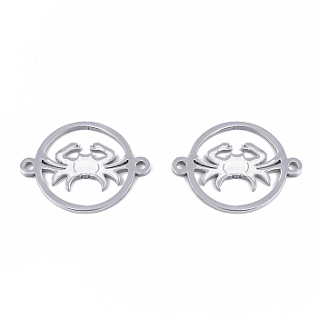 Tarnish Resistant 201 Stainless Steel Links connectors, Constellations, Flat Round, Stainless Steel Color, Cancer, 21x16x1mm, Hole: 1.4mm