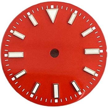 Luminous Glow in the Dark Brass Clock Face Dial, Flat Round, Red, 29mm