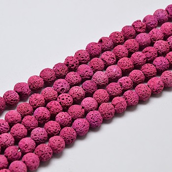 Natural Lava Rock Round Bead Strands, Dyed, Medium Violet Red, 6mm, Hole: 1mm, about 63pcs/strand, 15.7 inch