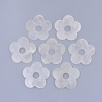 Capiz Shell Pendants, Flower, WhiteSmoke, 46x46x1.5mm, Hole: 1.2mm