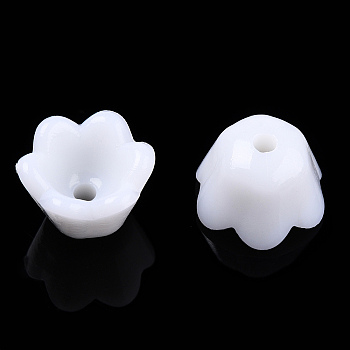 Opaque Acrylic Flower Bead Caps, Tulip Flower/Lily of the Valley, 6-Petal, White, 9x7mm, Hole: 2mm, about 19000pcs/5000g