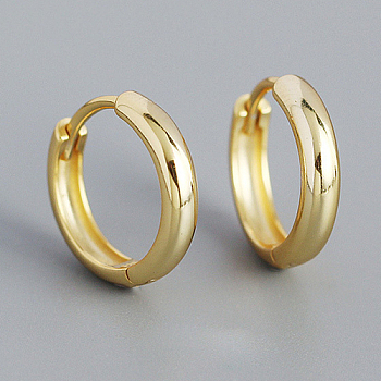 Plain 925 Sterling Hoop Earrings, Ring, Golden, 3mm, Inner Diameter: 9mm