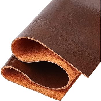 Vegetable Tanned Cowhide Leather Fabric, Oil Wax Bark, Square, Coconut Brown, 30x30x0.15cm