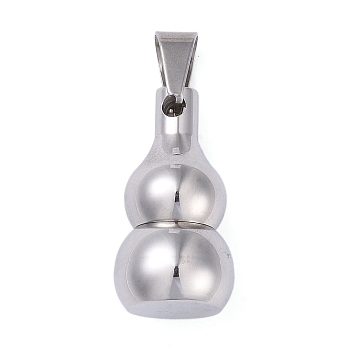 Openable 304 Stainless Steel Urn Ashes Pendants, Gourd Charm, Stainless Steel Color, 24x13.5mm, Hole: 7.5x5mm