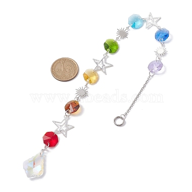 Glass and Brass Link Pendant Decorations(HJEW-TA00127)-3