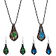 FIBLOOM 2 Sets 2 Colors Teardrop with Flower Glass Dangle Earrings & Pendant Necklace(SJEW-FI0001-14)-1