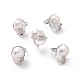 Natural Pearl Nugget with Cubic Zirconia Leaf Open Cuff Ring(RJEW-P033-02P-02A)-1