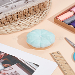 Velvet Pin Cushion, Pumpkin Sewing Pin Cushions, with Wood Base, for Needlework, Aquamarine, 68~72x69~72x37~38.5mm, 1pc(TOOL-LP0001-31)