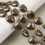 Natural Pyrite Beads Strands, with Seed Beads, Heart, Top Drilled, 12~13x12.5x6mm, Hole: 1mm, about 13pcs/strand, 8.07''(20.5cm)(G-E590-02B)