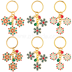 6Pcs 3 Style Alloy Rhinestone Keychain, Snowflake, with Iron Rings, Mixed Color, 72~75mm, 2pcs/style(KEYC-SC00012)
