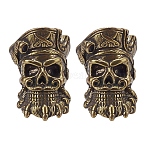 2Pcs Paracord Brass European Beads, Large Hole Beads, Skull Pirate, Antique Bronze, 22.5x15x14.5mm, Hole: 7mm(KK-HY0003-95)
