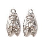 304 Stainless Steel Pendants, Cicada Charms, Long-Lasting Plated, Stainless Steel Color, 16x8x4mm, Hole: 1.5mm(SA-CBA9EE2-12P)