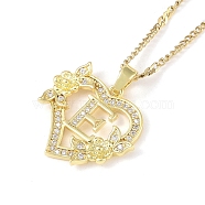 304 Stainless Steel Heart Pendant Necklaces with Cubic Zirconia, Letter Charms, Letter E, 16.54 inch(42cm)(NJEW-H029-01G-E)