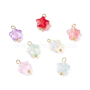 Glass Charms, with Golden Plated Brass Findings, Star, Mixed Color, 11.5x8.5x4mm, Hole: 1.6mm(PALLOY-JF01731)