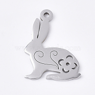 201 Stainless Steel Pendants, Easter Bunny, Stainless Steel Color, 19x14x1mm, Hole: 1.2mm(STAS-S079-117P)