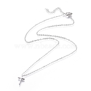 304 Stainless Steel Pendant Necklaces, with Cable Chains and Lobster Claw Clasps, Cross, Stainless Steel Color, 17.72 inch(45cm), 1.5mm(NJEW-F274-03P-A)