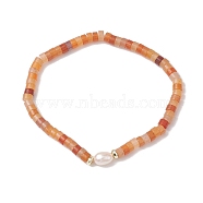 Natural Red Aventurine and Pearl Beads Btacelets, Strech Bracelets, Inner Diameter: 2 inch(5cm)(BJEW-JB10681-04)