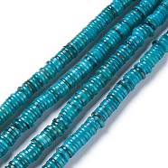 Natural Freshwater Shell Beads Strands, Dyed, Heishi Beads, Flat Round/Disc, Dark Turquoise, 8~8.5x1~3mm, Hole: 1mm, about 210pcs/strand, 15.39 inch(39.1cm)(X-BSHE-I016-04C)