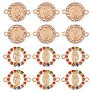 40Pcs 2 Styles Flat Round Alloy Connector Charms, Religion Virgin Mary Links, with Rhinestone, Golden, Mixed Color, 15.3~20x17~20.7x2mm, Hole: 1.6mm, 20pcs/style(FIND-GO0001-33)