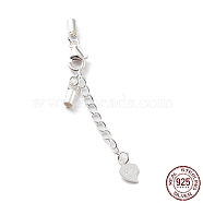 925 Sterling Silver Curb Chain Extender, End Chains with Lobster Claw Clasps and Cord Ends, Heart Chain Tabs, with S925 Stamp, Silver, 22.5mm(STER-G039-03C-S)