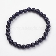 Synthetic Blue Goldstone Stretch Bracelets, Round, 48mm(1-7/8 inch), Bead: 6.5mm in diameter.(G-N0263-02)