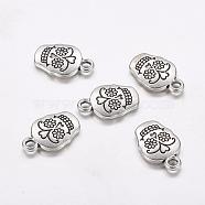 Mexico Holiday Day of the Dead Sugar Skull Tibetan Style Alloy Metal Pendants, For Mexico Holiday Day of the Dead, Lead Free & Cadmium Free & Nickel Free, Antique Silver, 18x12x3mm, Hole: 2mm(X-TIBEP-21061-AS-FF)