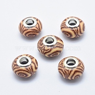 Handmade Polymer Clay European Beads, with Silver Color Plated Brass Cores, Large Hole Beads, Rondelle, Sienna, 13~16x8~11mm, Hole: 4.5~5mm(CLAY-K002-L26)