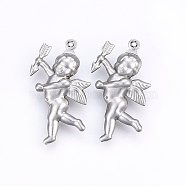 304 Stainless Steel Pendants, Cupid/Cherub, Stainless Steel Color, 29x16x5mm, Hole: 1mm(STAS-E438-05P)