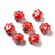 Handmade Printed Porcelain Beads, Paw Prints, Pale Violet Red, 13.5x15x9.5mm, Hole: 1.8mm(PORC-F005-02D)