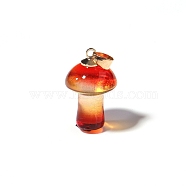 Lampwork Pendants, Mushroom Charms, Golden, Red, 25x15mm(MUSH-PW0001-007A)