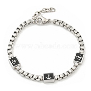 304 Stainless Steel Enamel Box Chain Anchor Link Bracelets for Women, Stainless Steel Color, 7-5/8 inch(19.3cm)(BJEW-G717-15P)